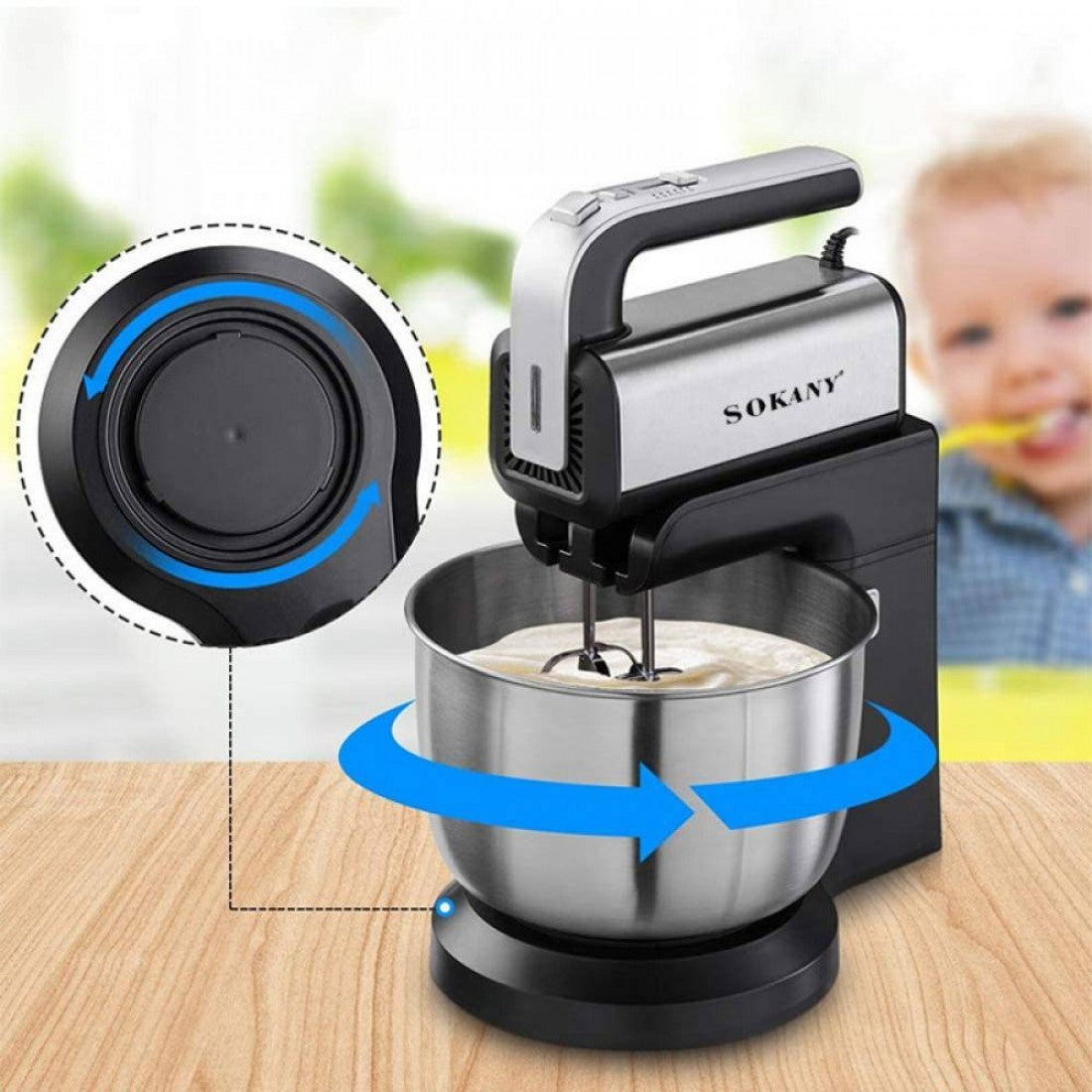 ម៉ាស៊ីនវ៉ៃគ្រីម SOKANY Mixer With Inox Bucket 3.5L CX-6652