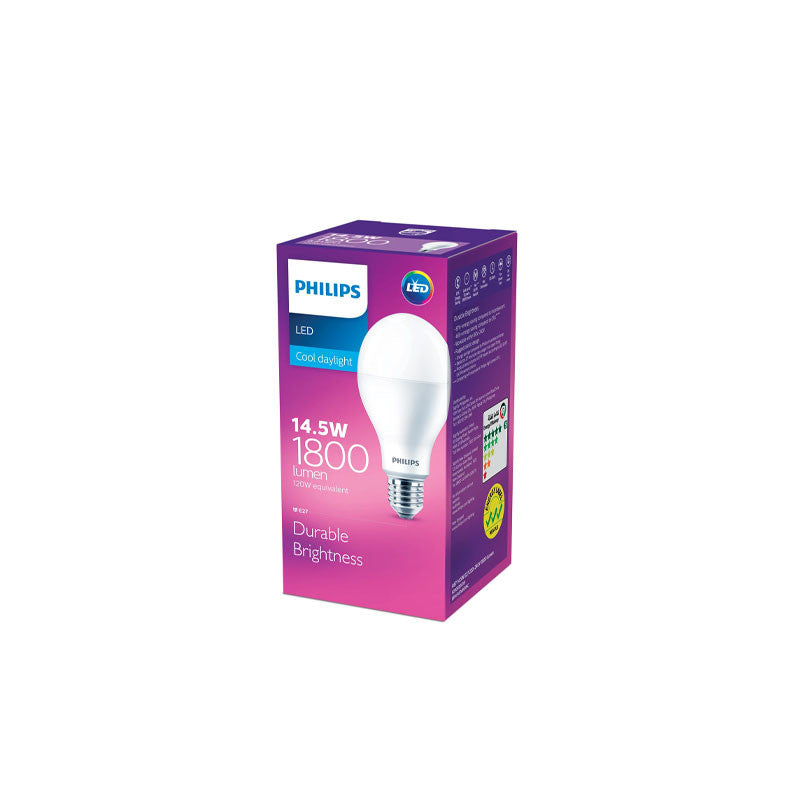 អំពូលពងមាន់ពណ៌ស Philips 14.5W 1800 Lumen Cool Daylight E27 A67