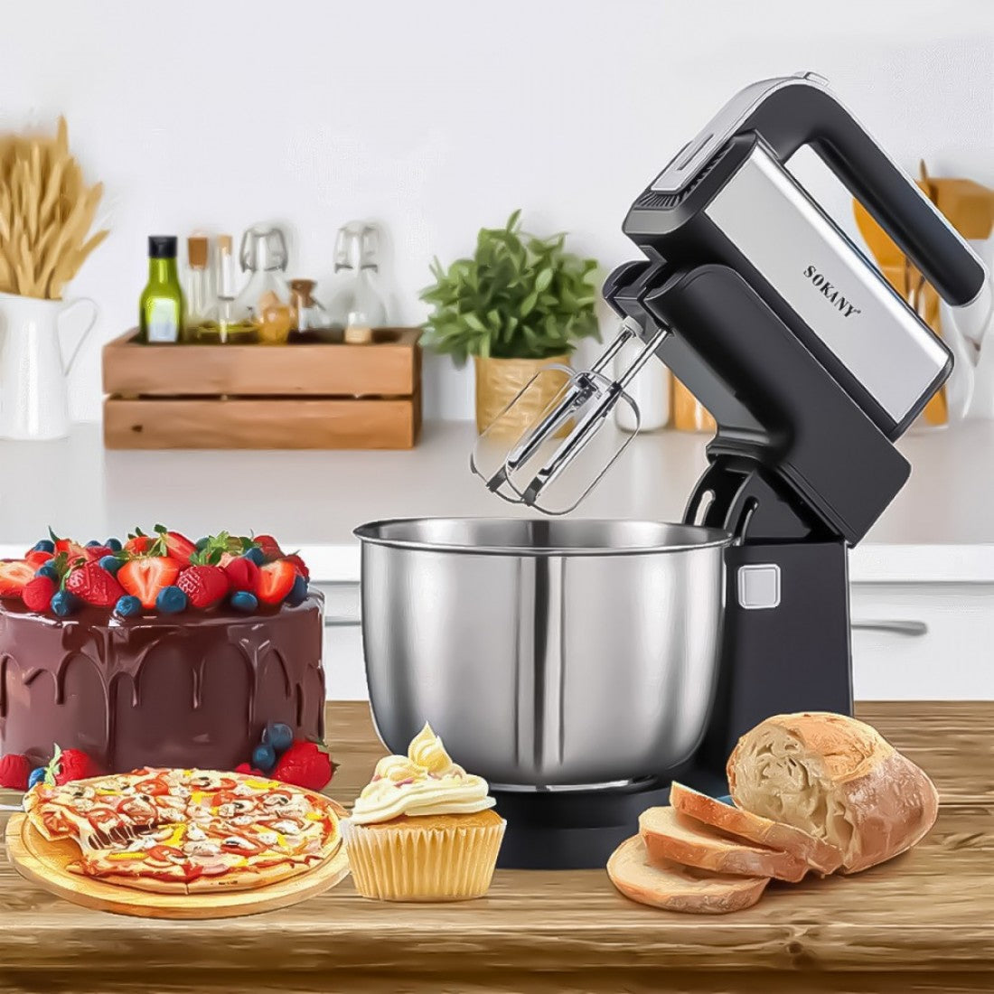 ម៉ាស៊ីនវ៉ៃគ្រីម SOKANY Mixer With Inox Bucket 3.5L CX-6652