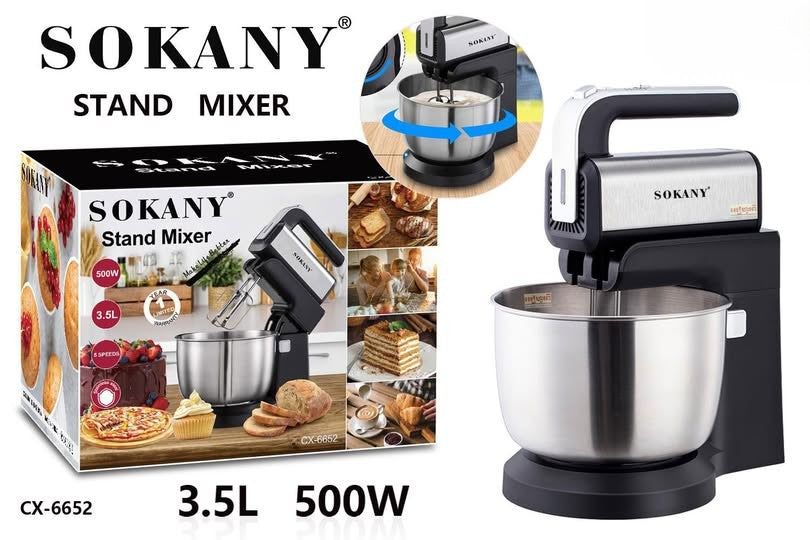 ម៉ាស៊ីនវ៉ៃគ្រីម SOKANY Mixer With Inox Bucket 3.5L CX-6652