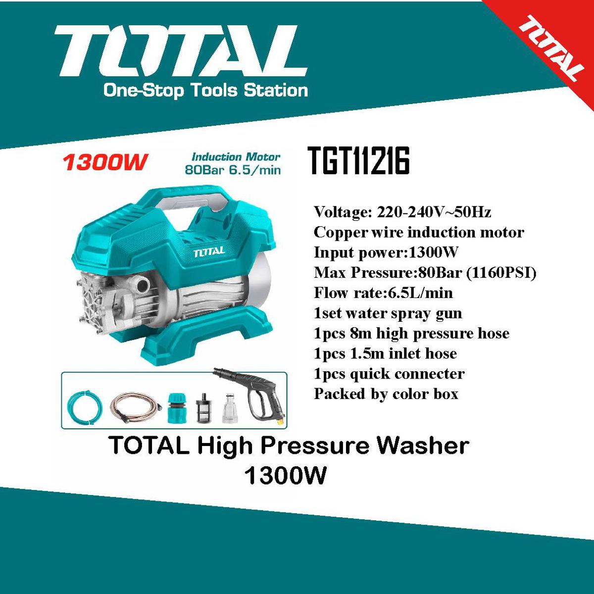 ម៉ូទ័រលាងសម្អាតឡាន Total High Pressure Washer 1300W TGT11216