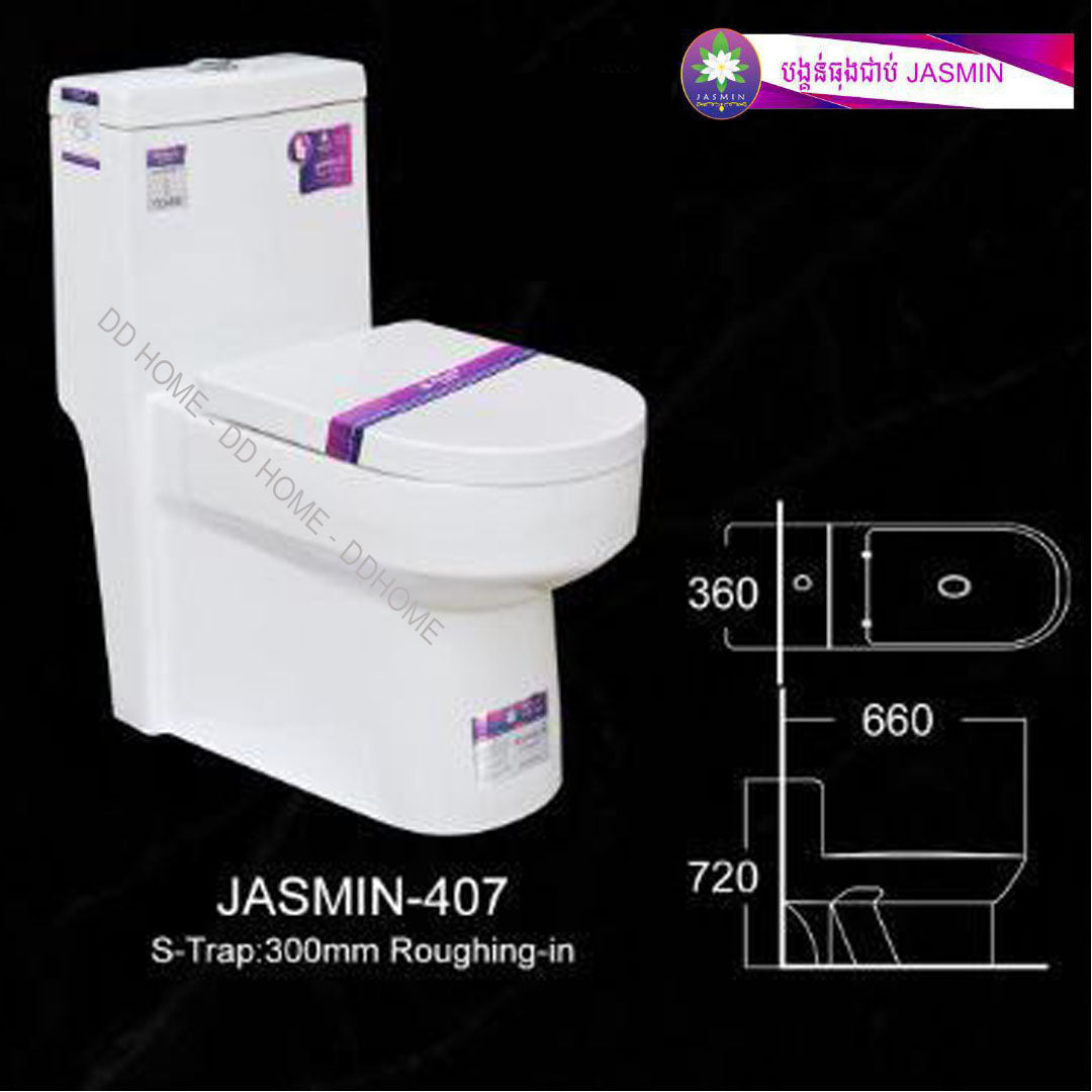 បង្គន់ឈុតធុងទឹកជាប់ JASMIN Toilet J407