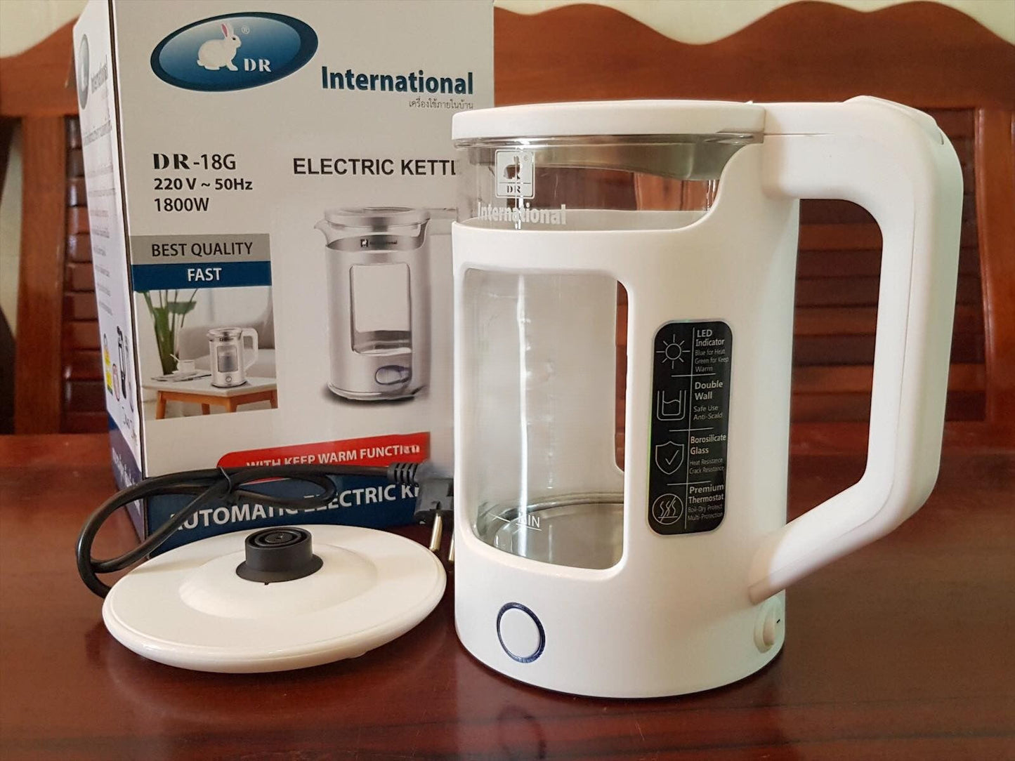 កំសៀវអគ្គិសនីកញ្ចក់ INTERNATIONAL Kettle 1.8L DR-18G