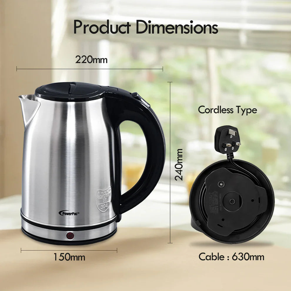 កំសៀវដាំទឹកអគ្គិសនី Powerpac Stainless Steel Kettle 1.8L PPJ2003