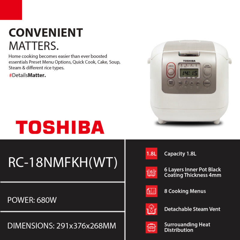 ឆ្នាំងបាយអគ្គិសនី Toshiba Digital Rice Cooker 1.8L RC-18NMFKH
