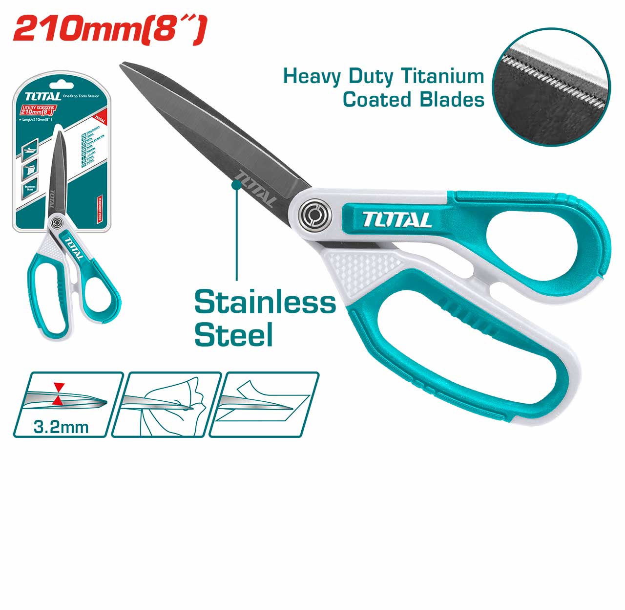 កន្ត្រៃកាត់ក្រដាស់កាតុង Total Rubber Grip Long Blade Scissors 8" THSCRS812108