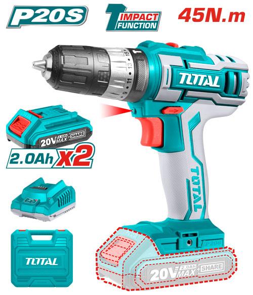 ម៉ូទ័រស្វានប្រើថ្ម Total Cordless Drill 20V TIDLI200215
