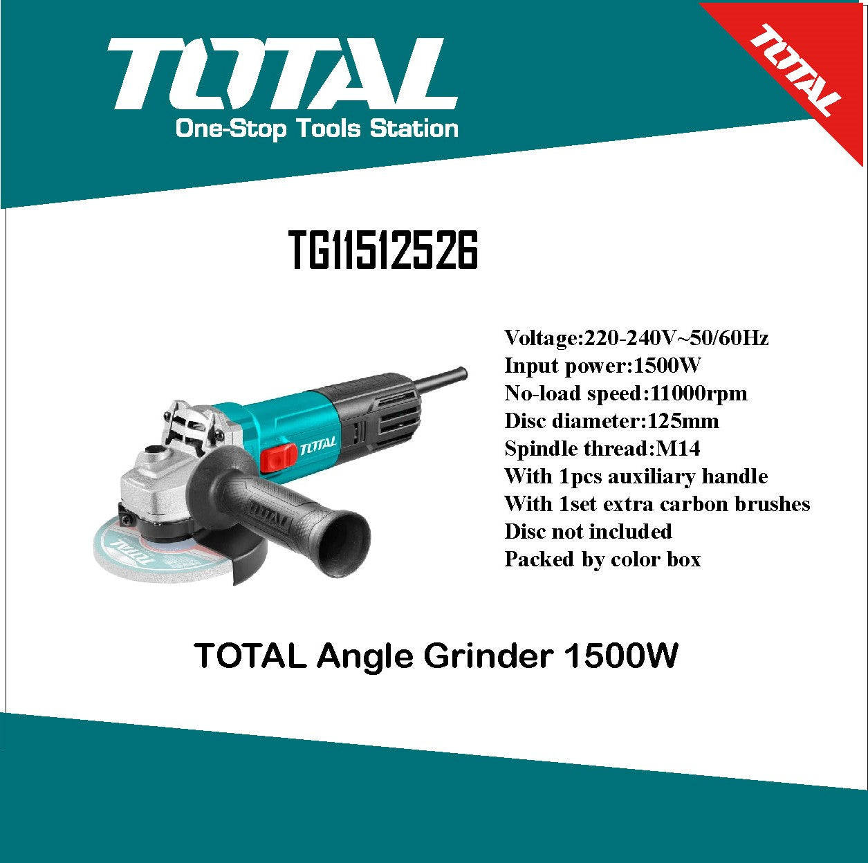 ម៉ូទ័រឆាប Total Angle Grinder 125mm 1500W TG11512526