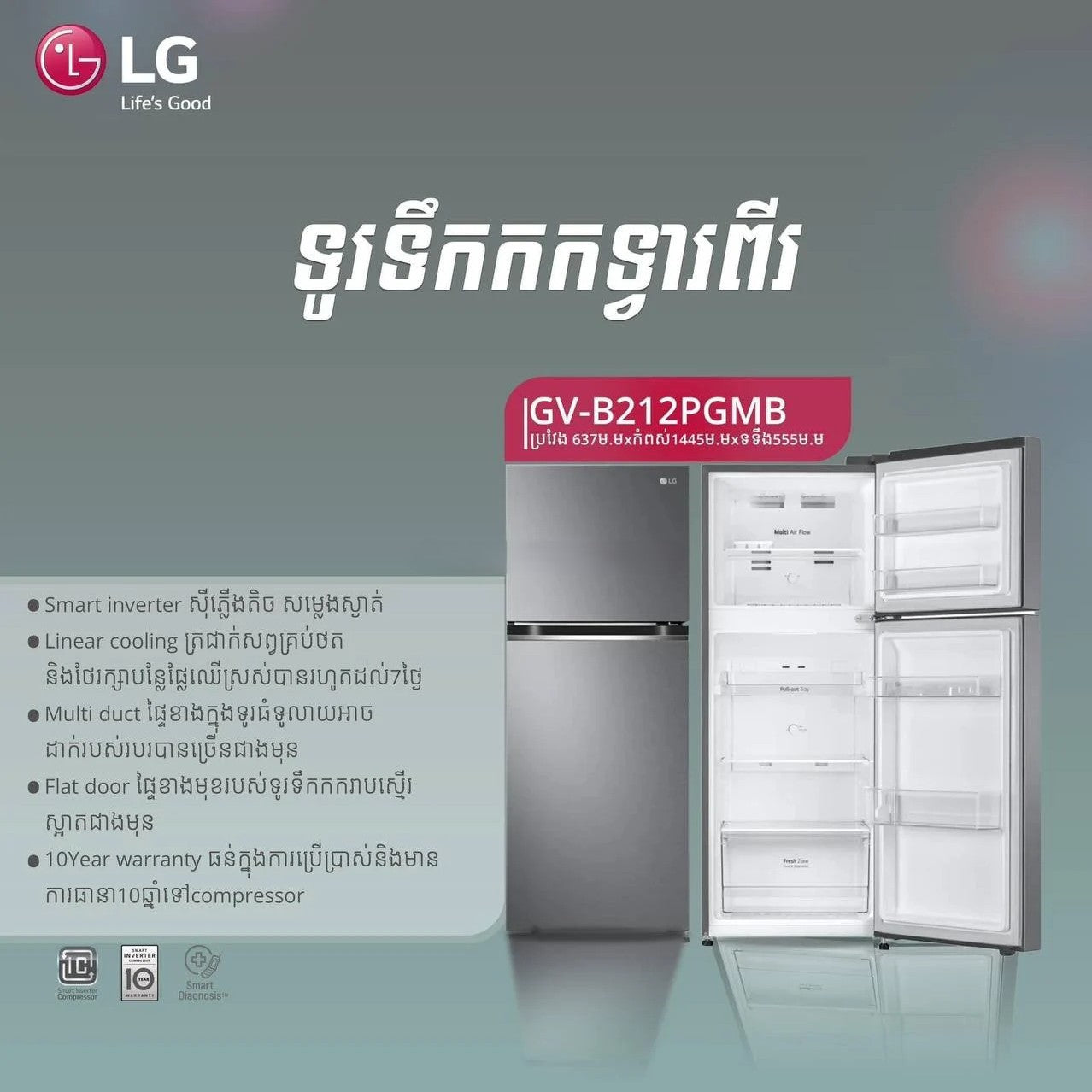 ទូរទឺកកក LG Refrigerator 217L B212