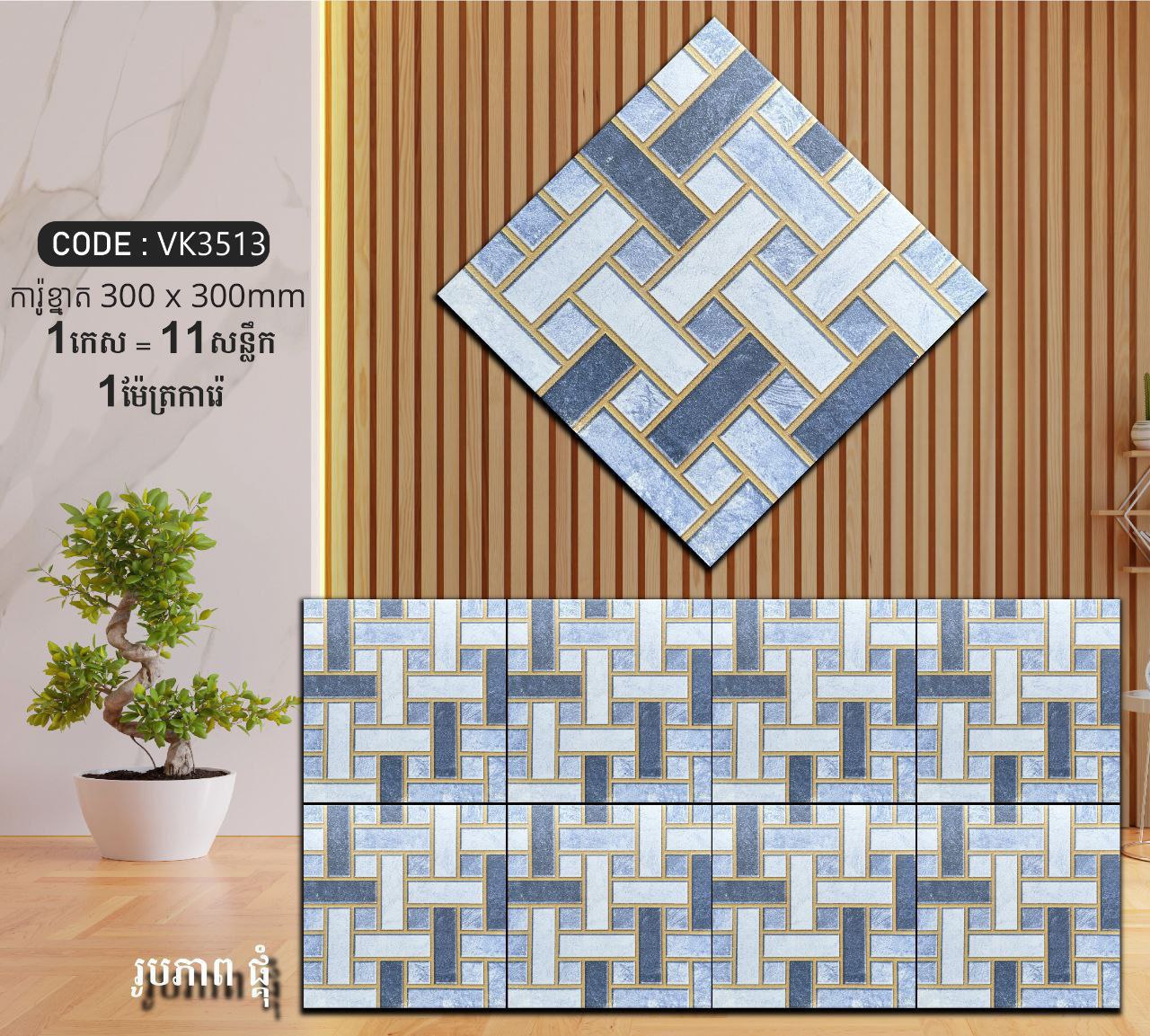 ការ៉ូបាតបន្ទប់ទឹក Bathroom Floor Tile 30x30cm VK3513