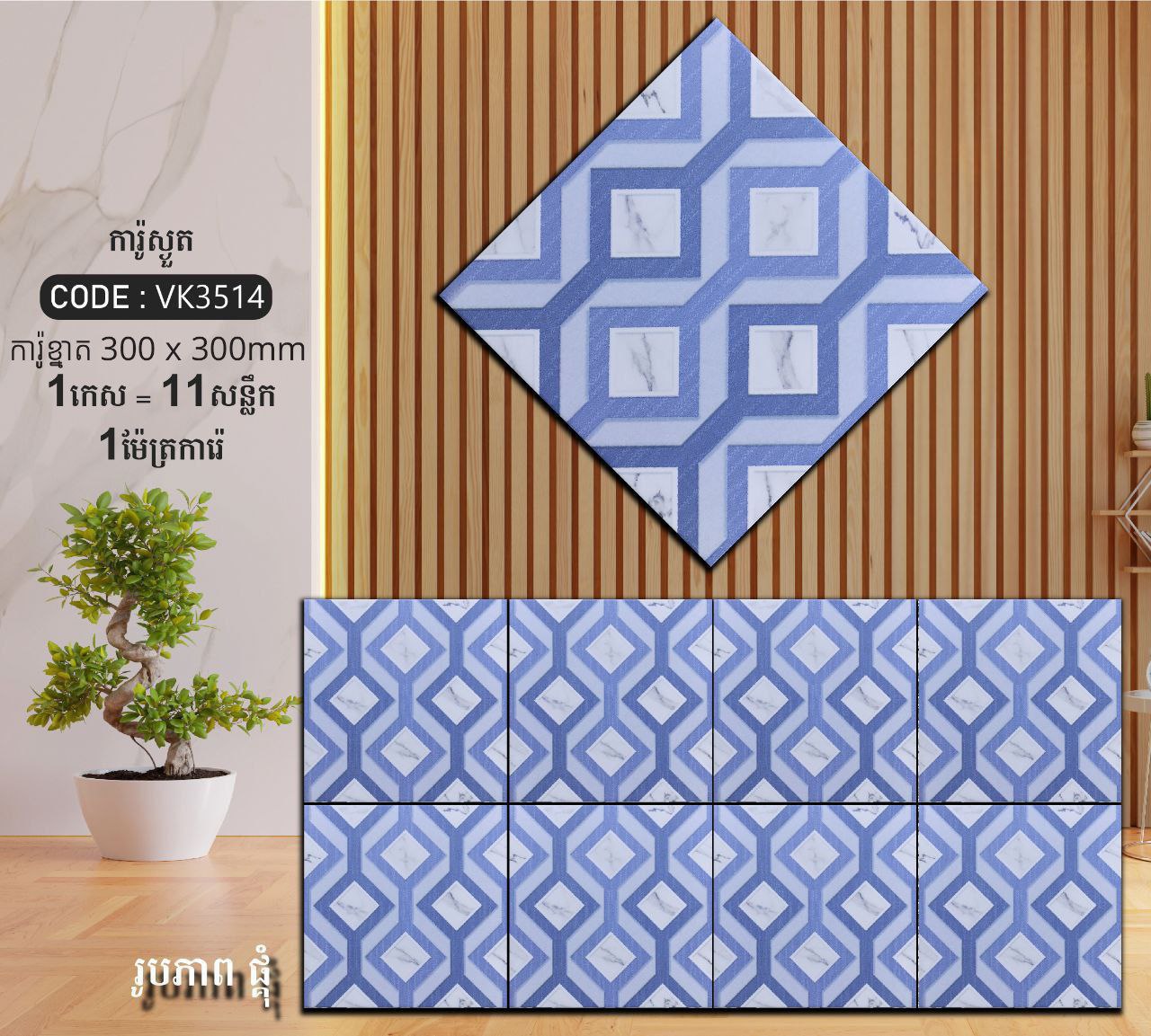 ការ៉ូបាតបន្ទប់ទឹក Bathroom Floor Tile 30x30cm VK3514