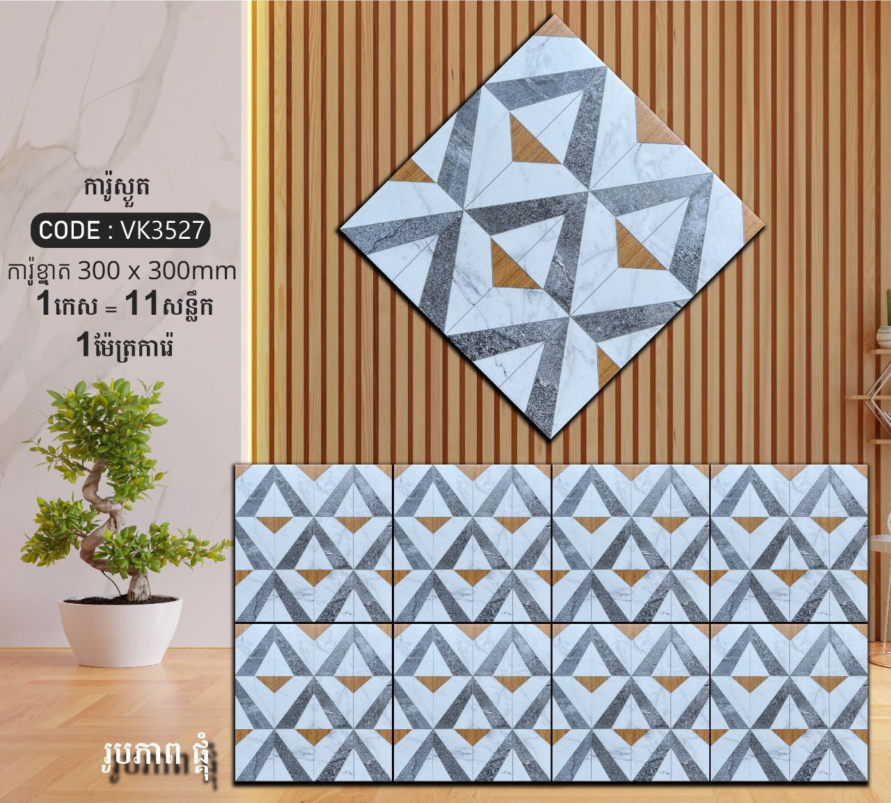 ការ៉ូបាតបន្ទប់ទឹក Bathroom Floor Tile 30x30cm VK3527