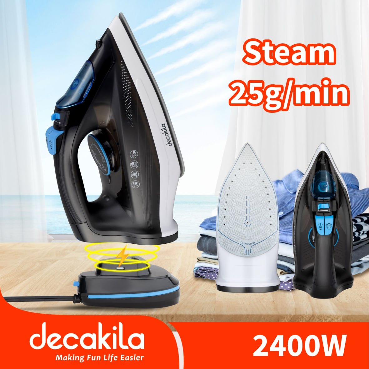 ឆ្នាំងអ៊ុតចំហាយទឹក Decakila Steam Iron KEEN013B