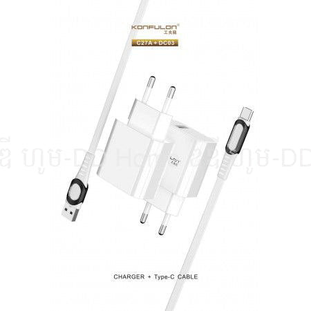 ខ្សែសាក+ក្បាល Konfulon Adapter and Cable Type-C C27A DC03