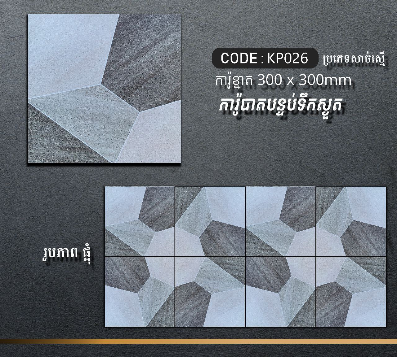 ការ៉ូបាតបន្ទប់ទឹក Bathroom Floor Tile 30x30cm KP026