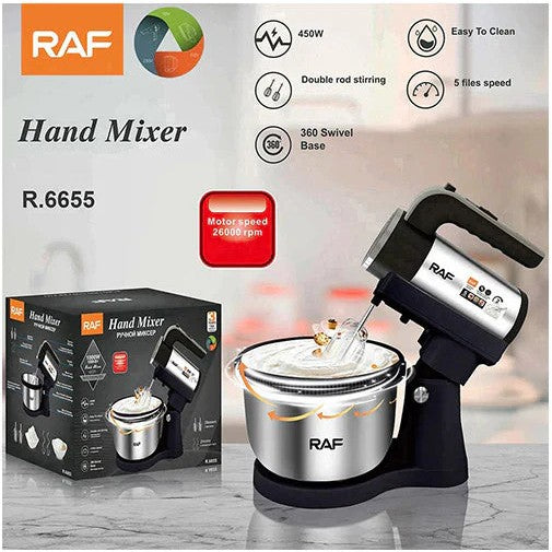 ម៉ាស៊ីនវ៉ៃគ្រីម RAF Swivel Electric Stand Mixer 5 Speed Household Blender 4.5L R6655
