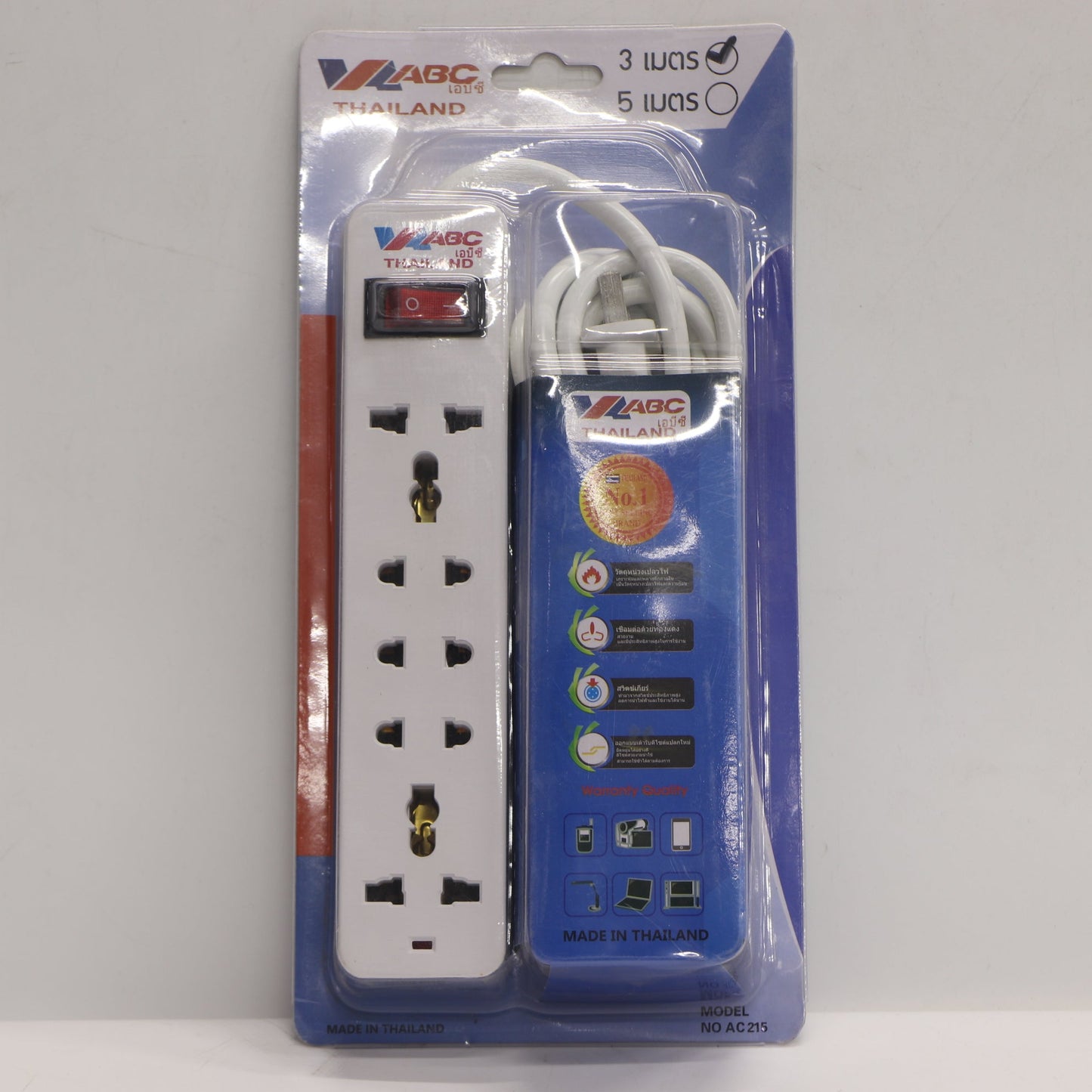 ព្រីខ្សែ ABC Universial Extension Cord រន្ធ5(3M)-AC215-3