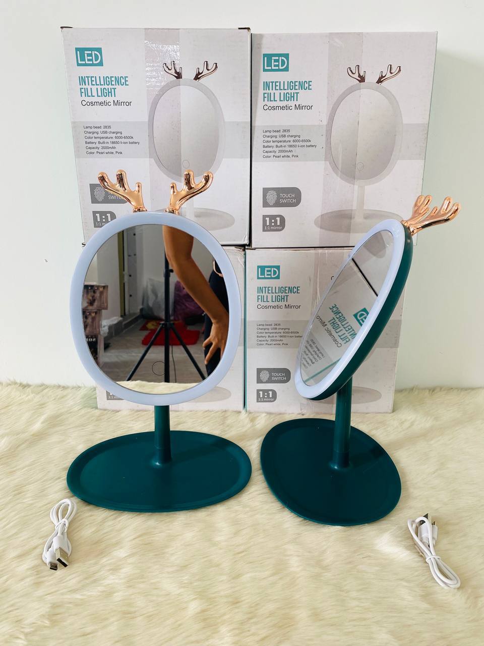 កញ្ចក់ LED Mirror សាកថ្ម(មានស្នែង)-2835