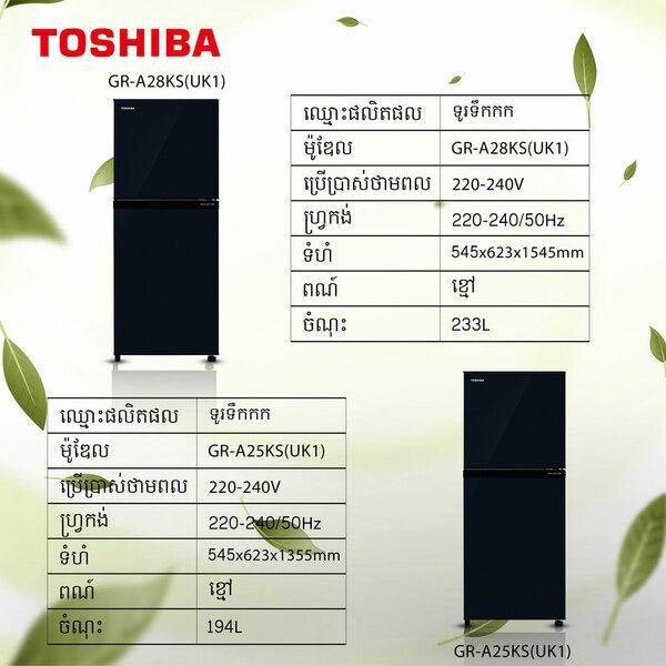 ទូរទឹកកក TOSHIBA-GR-A28KS(UK1)