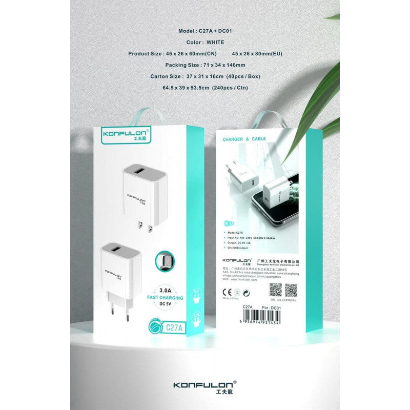 ខ្សែសាក+ក្បាល Konfulon Adapter and Cable Lightning C27A