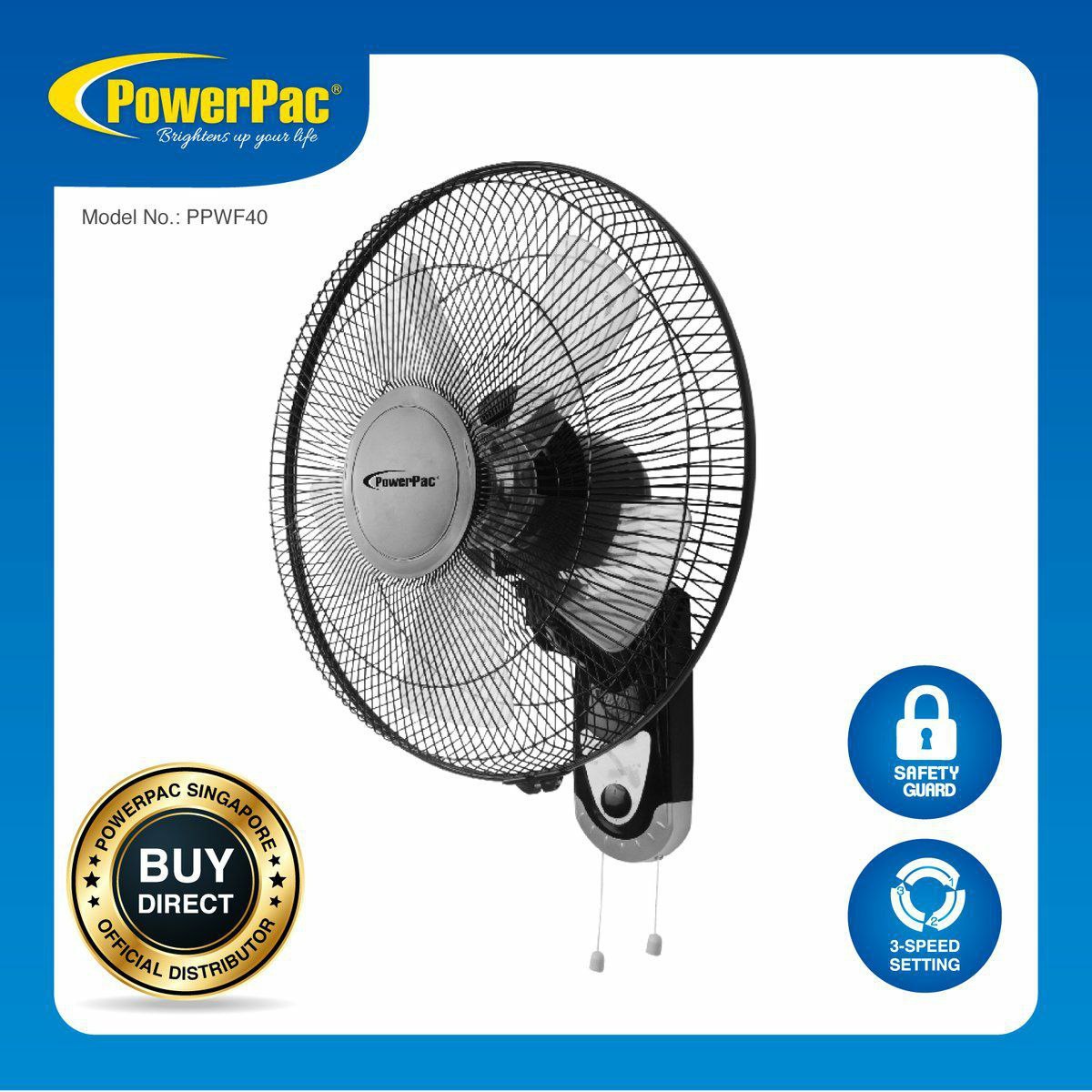 កង្ហារចាប់ជញ្ជាំង Powerpac Wall Mounted Fan 16" 50W