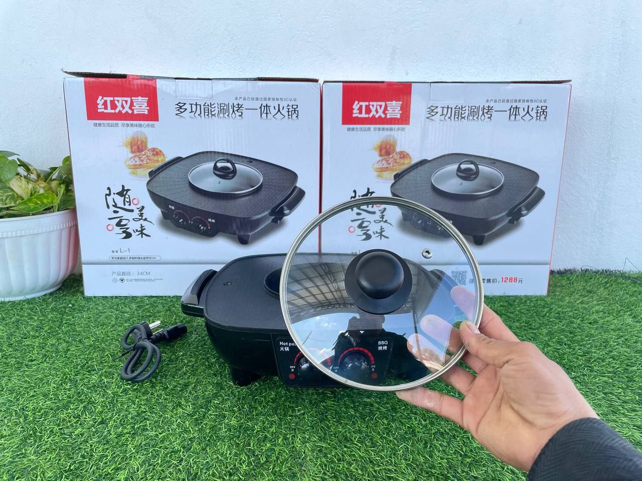 ឆ្នាំងស៊ុប+អាំងមូល Electric Grill and Hotpot 34cm 2209