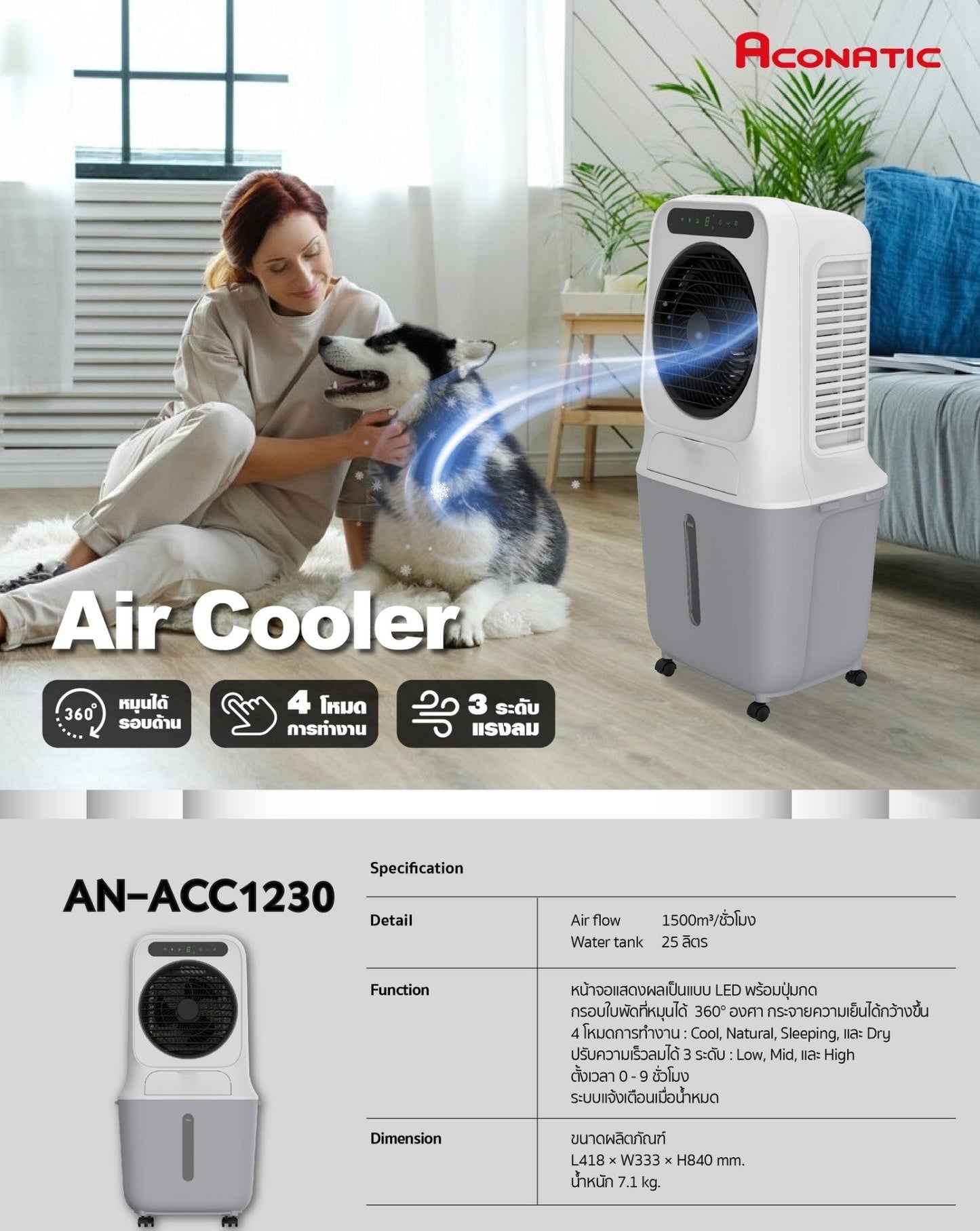 កង្ហារត្រជាក់ Aconatic Air Cooler 25L AN-ACC1230