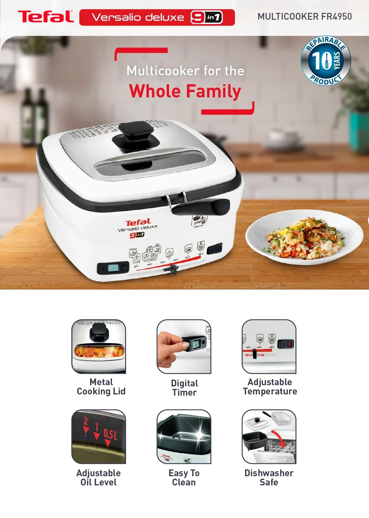ម៉ាស៊ីនបំពង Tefal 9in1 Deep Fryer FR4950