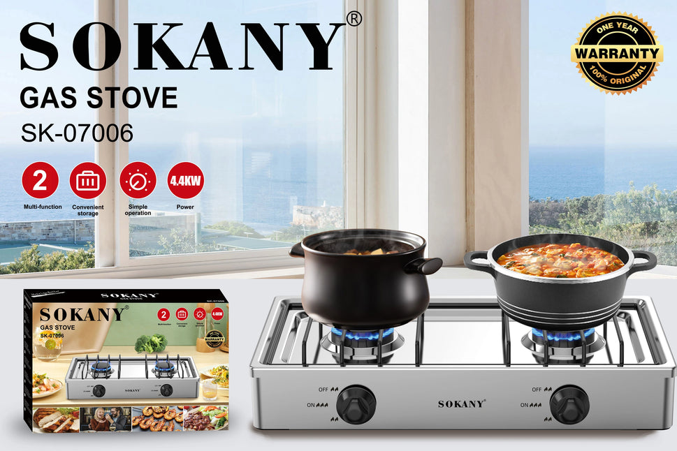ចង្ក្រានហ្គាស់មុខពីរ Sokany Gas Stove 4400KW SK-07006