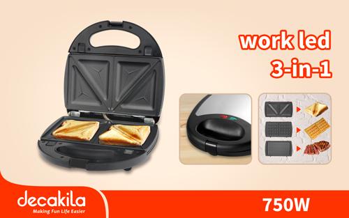 ម៉ាស៊ីនកៀបសាំងវិច3in1 Decakila Sandwich Maker 750W KEEC048M