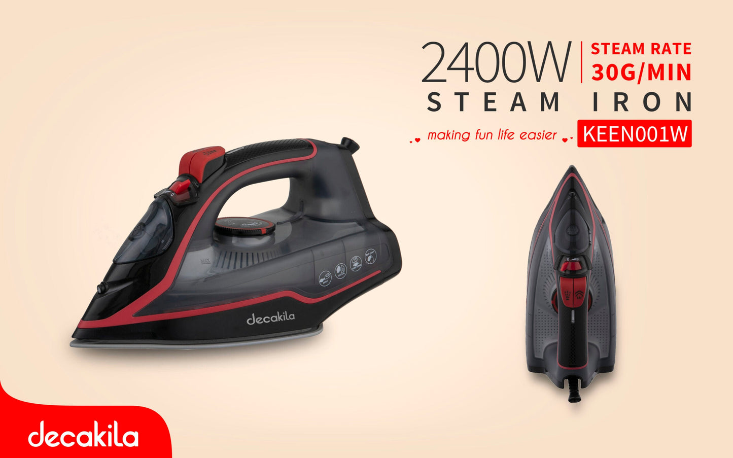 ឆ្នាំងអ៊ុតចំហាយទឹក Decakila Steam Iron 2400W KEEN001W