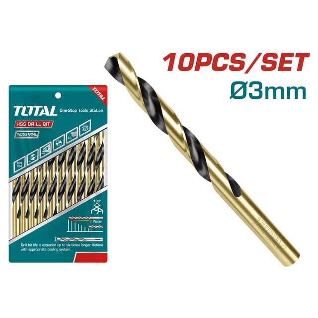 ផ្លែស្វានដែក Total HSS Dill BIts Set 10pcs (3mm*61mm) TAC100303