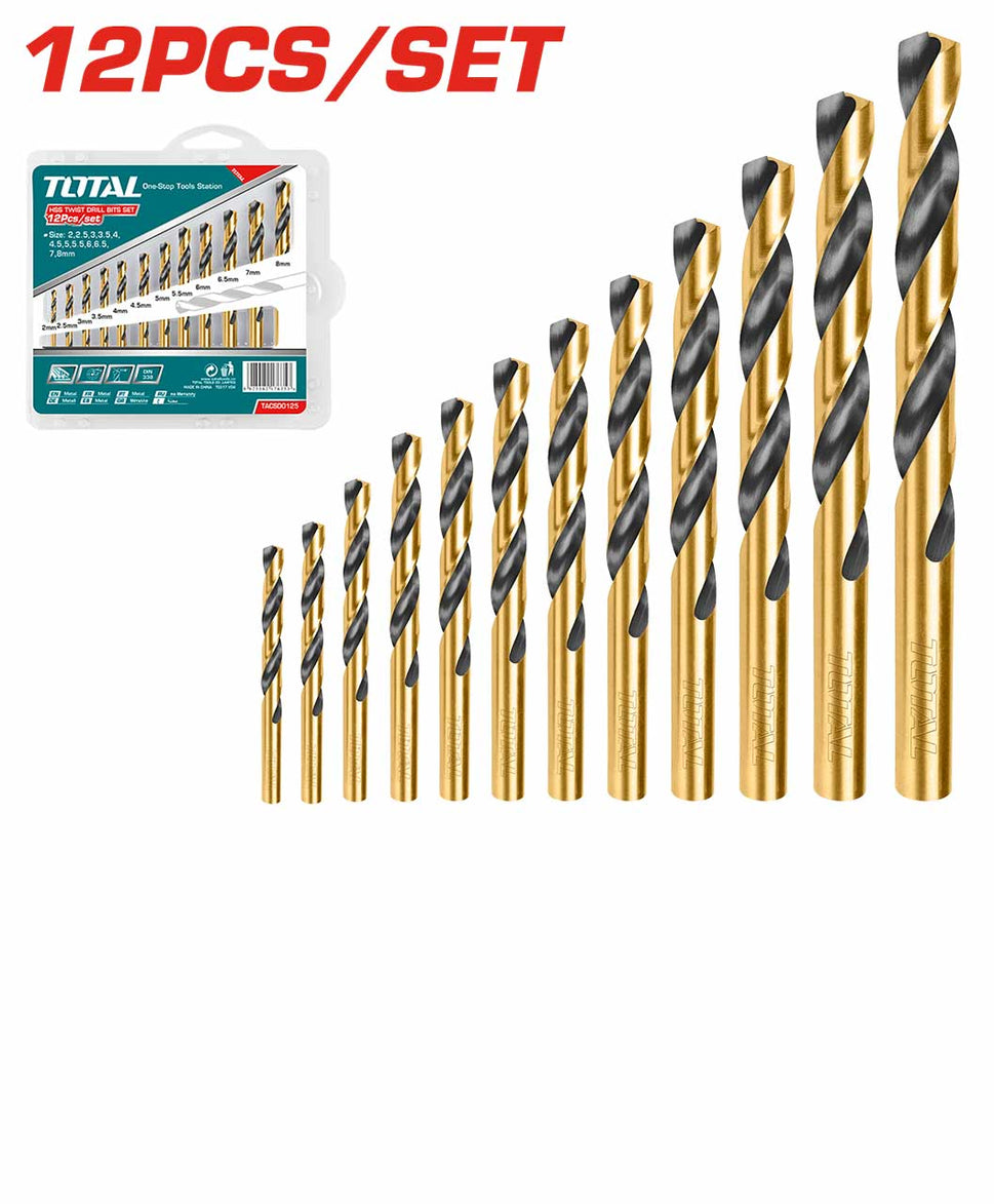 ផ្លែស្វានដែក Total HSS Twist Drill Bits Set 12pcs(2mm-8mm) TACSD0125