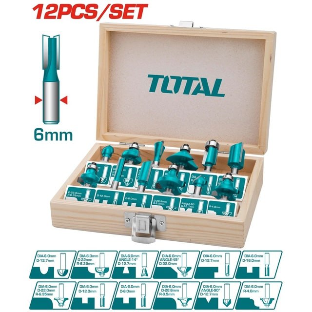 ផ្លែចាប់ជ្រី Total Router Bits Set 12pcs TACSR0121