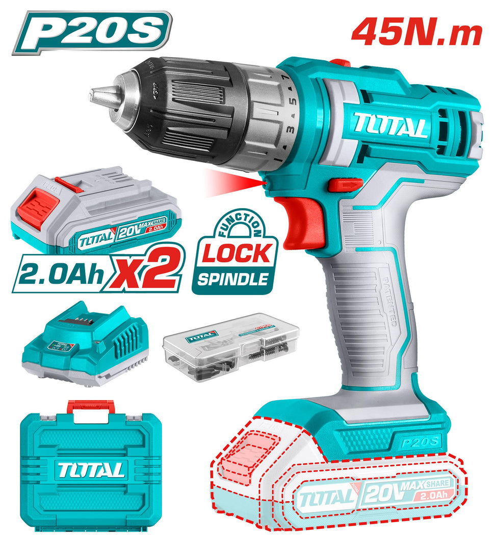 ម៉ូទ័រស្វានប្រើថ្ម(ថ្ម2) Total Cordless Drill (20V) TDLI200528