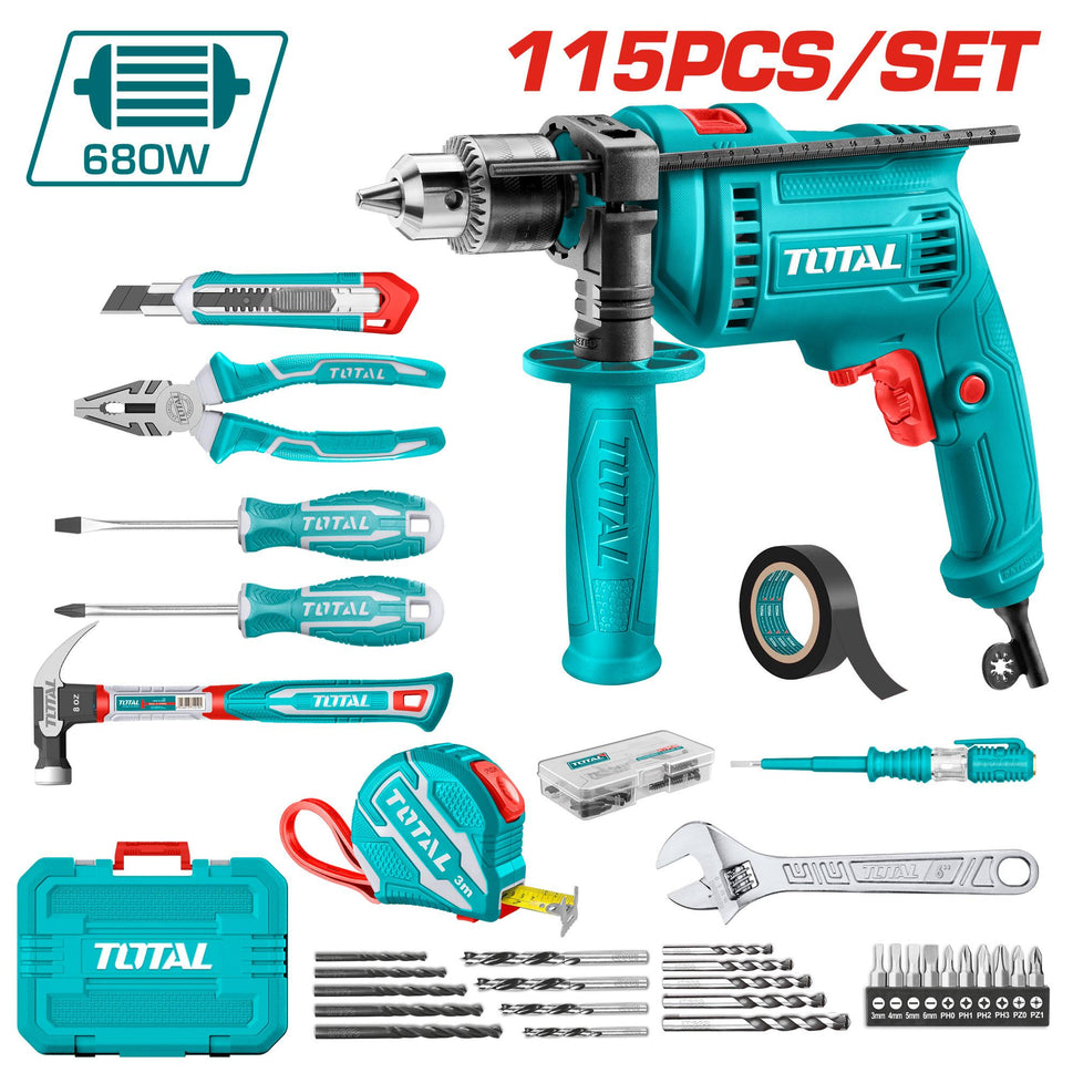 ម៉ូទ័រស្វានឈុតប្រអប់115មុខ Total Tools Set 115pcs THKTHP1152