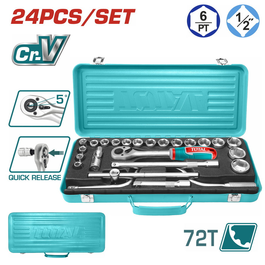 សោរឈុត(ប្រអប់ដែក) Total Socket 1/2" Set 24pcs THT141253