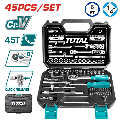 សោរឈុត(ប្រអប់ជ័រ) Total Socket 1/4" Set 45pcs THT141451