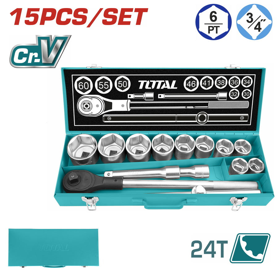 សោគ្រាប់ឈុត(ប្រអប់ដែក) Total Socket 3/4" Set 15pcs THT341151