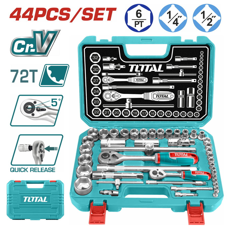 សោរឈុត(ប្រអប់ជ័រ) Total Socket 1/4"+1/2" Set 44pcs THT421441