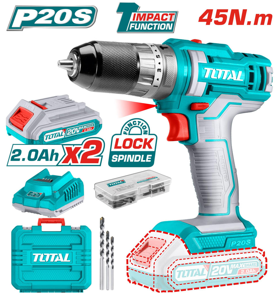 ម៉ូទ័រស្វានបុកបេតុង(ថ្ម2) Total Cordless Impact Drill (20V) TIDLI201452