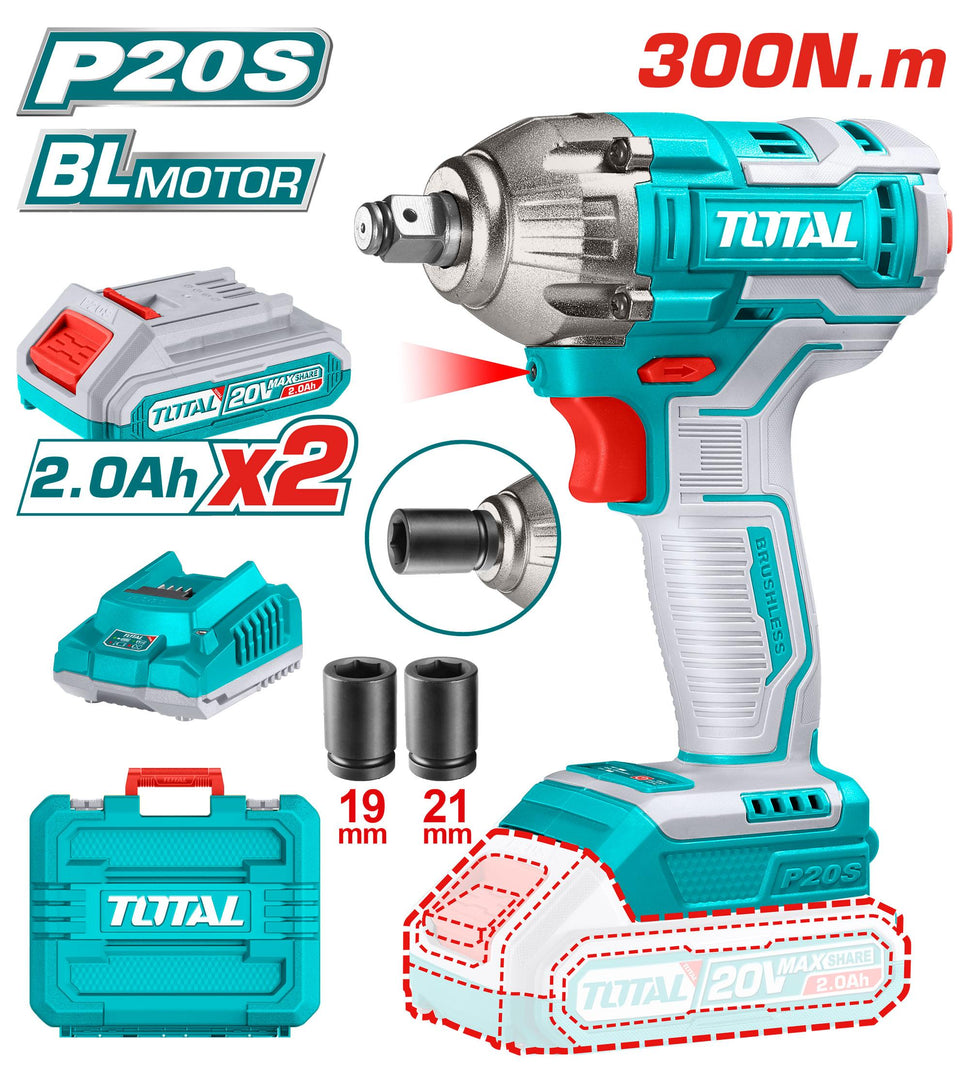 ម៉ូទ័រដោះខ្ចៅ(ថ្ម2) Total Cordless Impact Wrench (20V) TIWLI2038