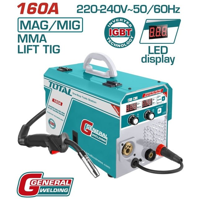 ប៉ុសផ្សារធូប 4mm 160A(30%) Total Inverter MAG/MIG/MMA/TIG Lift Welding Machine TMGT1601