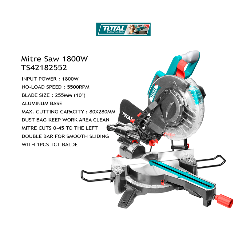 ម៉ូទ័រកាត់់ញ៉ូម Total Mitre Saw 255mm 1800W TS42182552