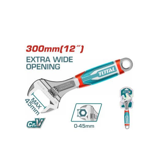 ម៉ាឡេតដងដែកស្រោបជ័រ Total Adjustable Wrench 12" THT101126