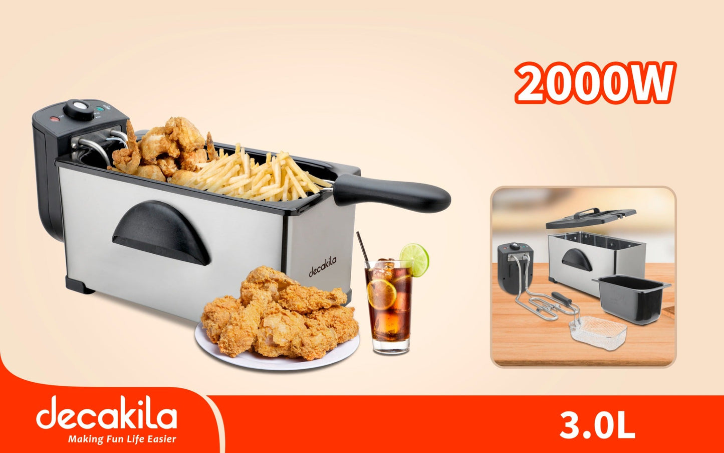 ម៉ាស៊ីនបំពង3L Decakila Deep Fryer 2000W KEEC056M