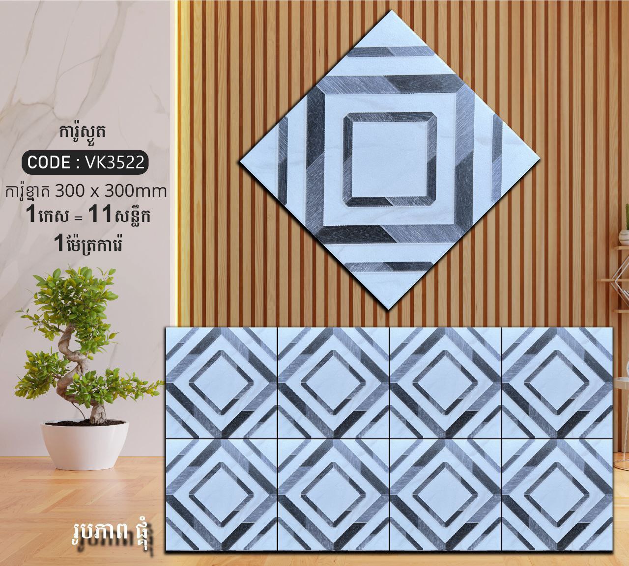 ការ៉ូបាតបន្ទប់ទឹក Bathroom Floor Tile 30x30cm VK3522