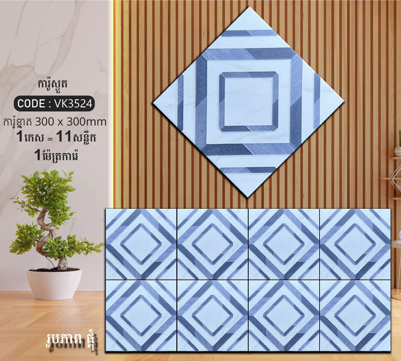 ការ៉ូបាតបន្ទប់ទឹក Bathroom Floor Tile 30x30cm VK3524