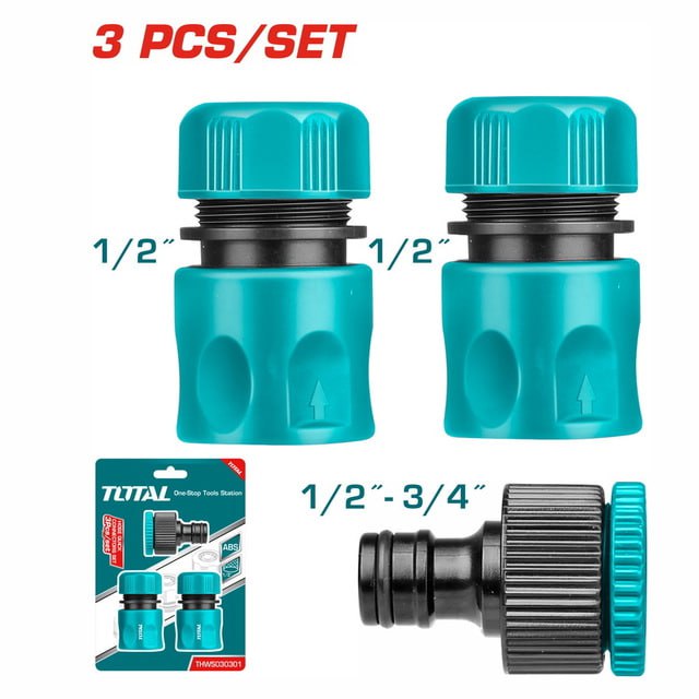 តំណក្បាលបាញ់ទឹក Total Plastic Hose Quick Connectors Set 3pc THWS030301