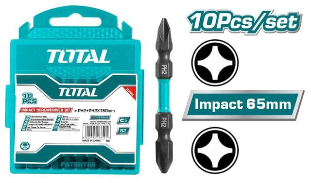 ផ្លែទួរណឺវីស 10ដើម មុខខ្វែង2 Total Impact Screwdriver Bits Set 10pcs(65mm) TACIM16PH233